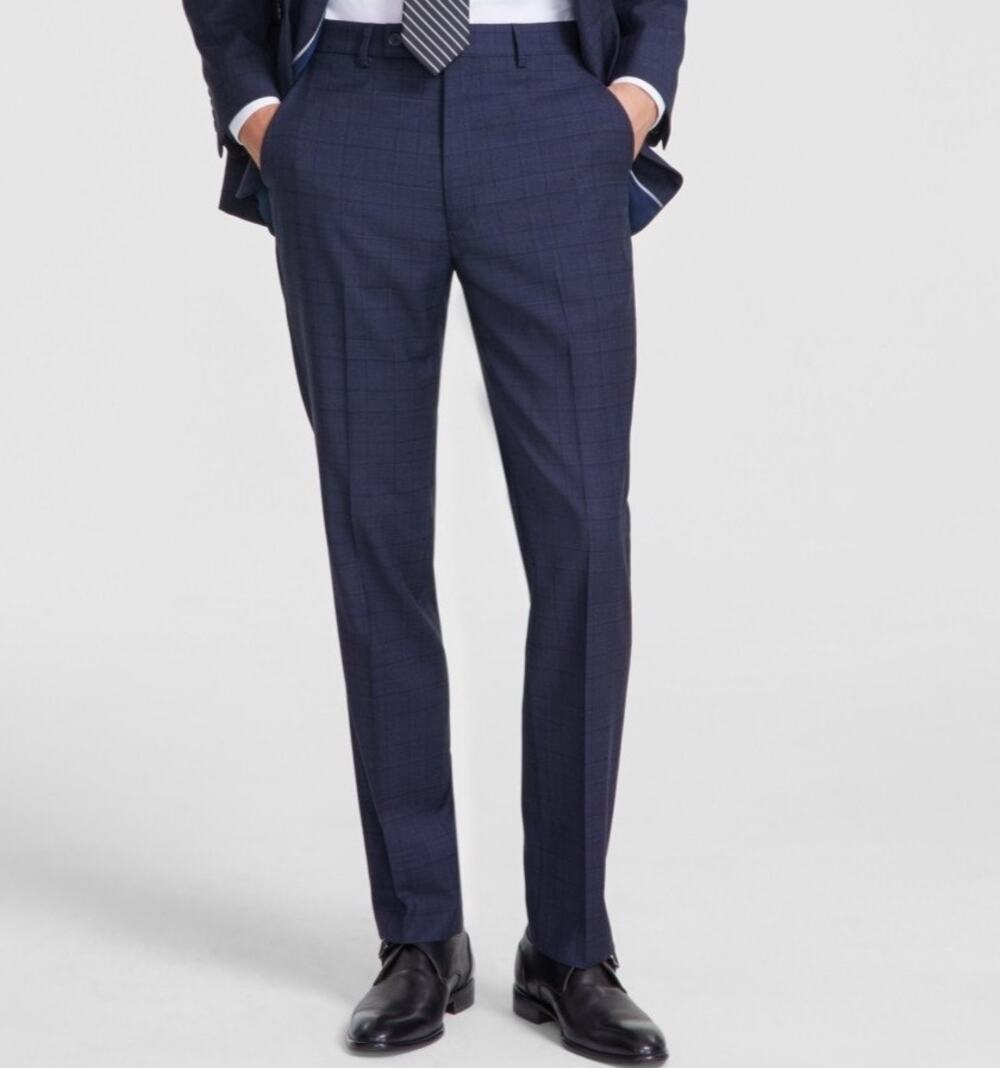 NWT Calvin Klein Jace Men’s Navy Plaid Wool Blend Slim Fit Dress Pants 30x30